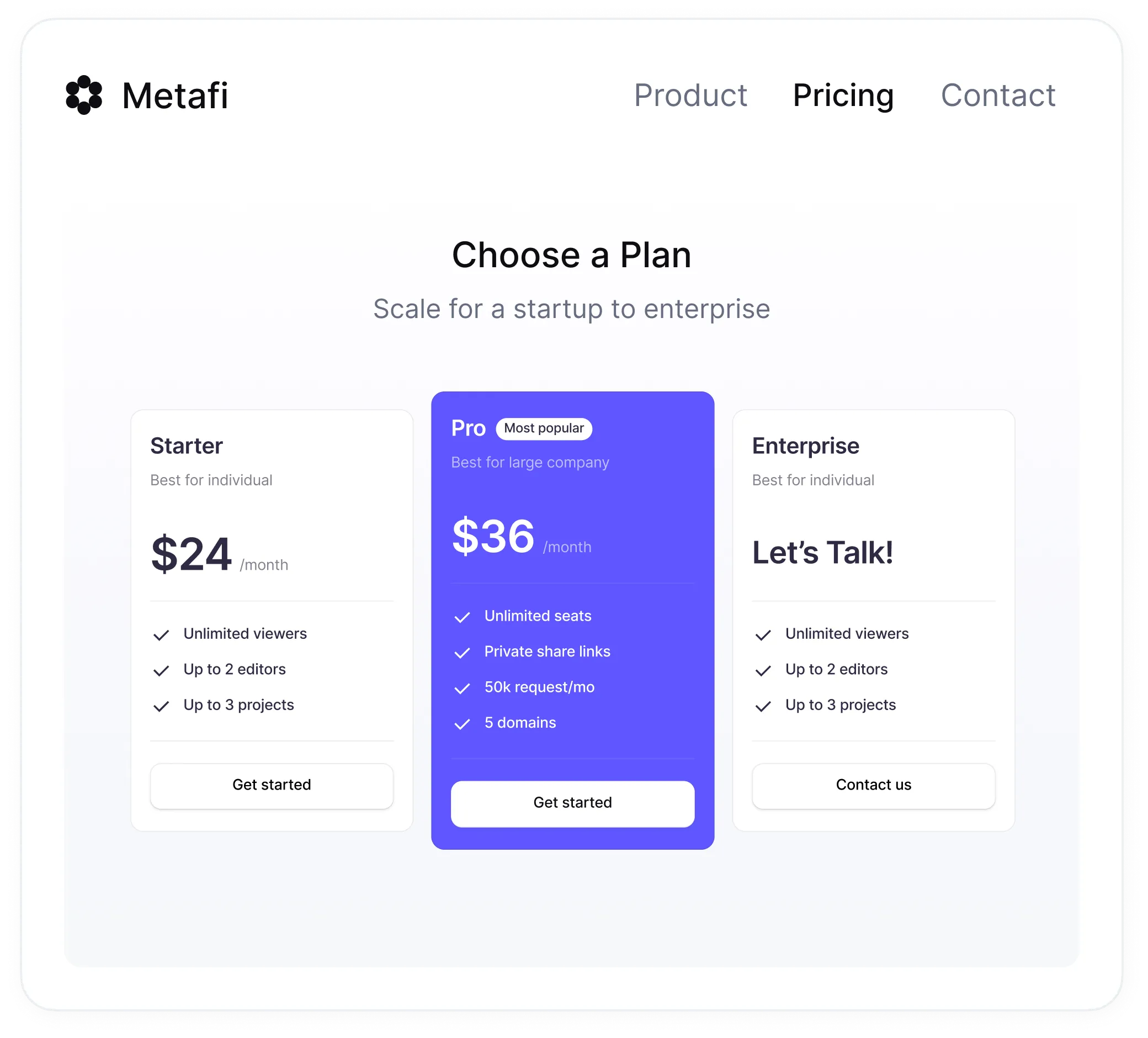 Pricing plans UI preview
